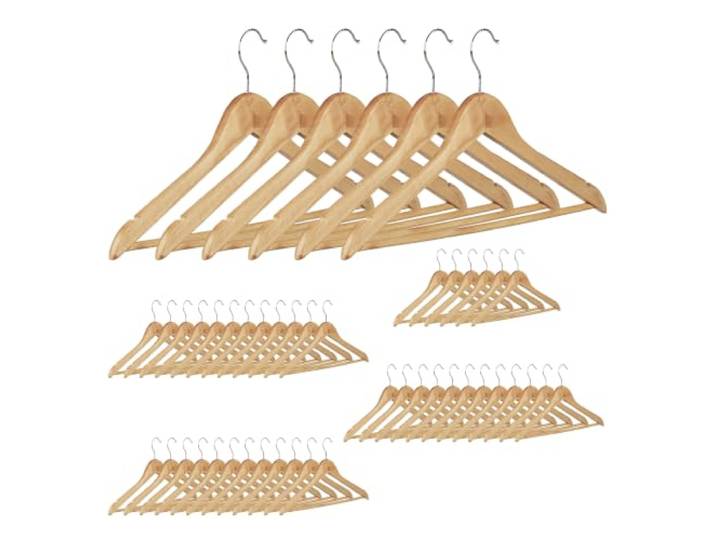 Relaxdays Cintre en bois set de 48 pantalon robe jupe chemise crochet pivotant Hxl: 22\,5 x 44\,5 cm\, nature