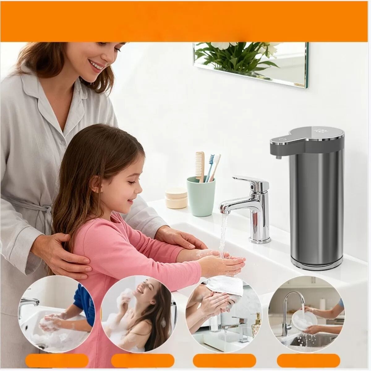 INF Berührungsloser Schaumseifenspender aus Edelstahl – 400ml, USB wiederaufladbar, Infrarotsensor 0.3s, Tiefgrau