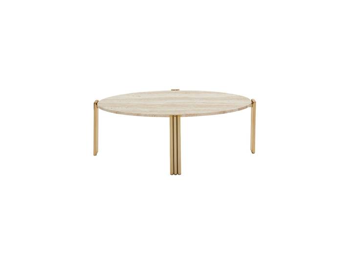 Marmor Design Beistell-/ Couchtisch „Tribus“ Gold/Travertin 92.4 x 47.6 cm AYTM