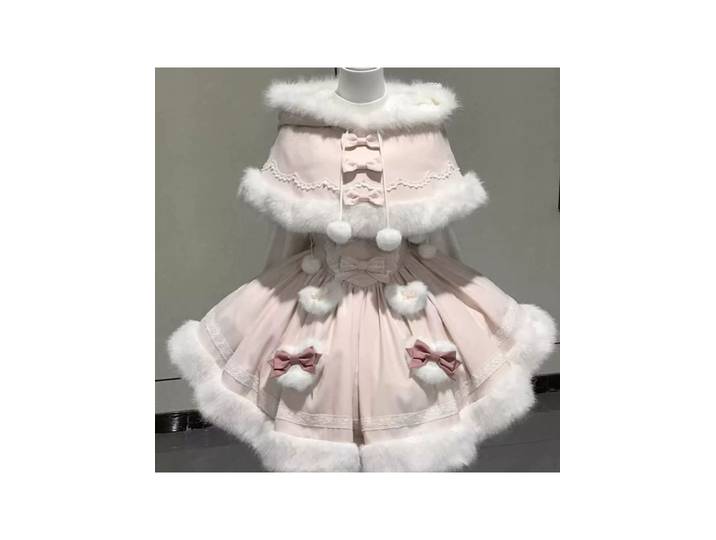 Robe Lolita d'hiver douce, épaisse et chaude, châle mignon, grande taille, robe Lolita pour fille, fête de thé, ensemble cape de princesse