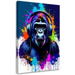 LEINWANDBILD Bunte Affe Musik Kopfhörer 60x90cm