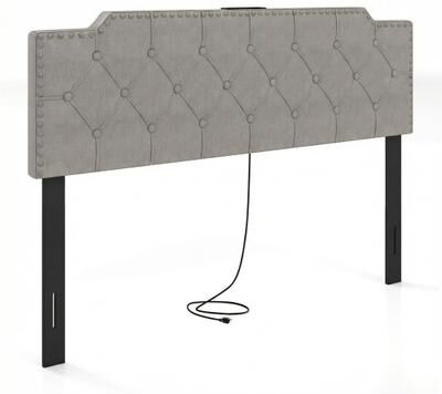 Costway Headboard for Queen and Full Size Bed Rivet Tufted Upholstered Head Board-Gray