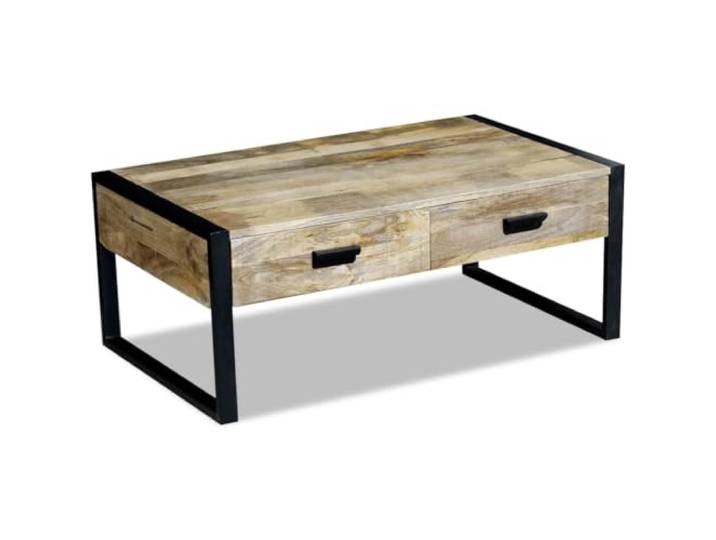 Vintage Couchtisch aus massivem Mangoholz mit 2 Schubladen, Stil
