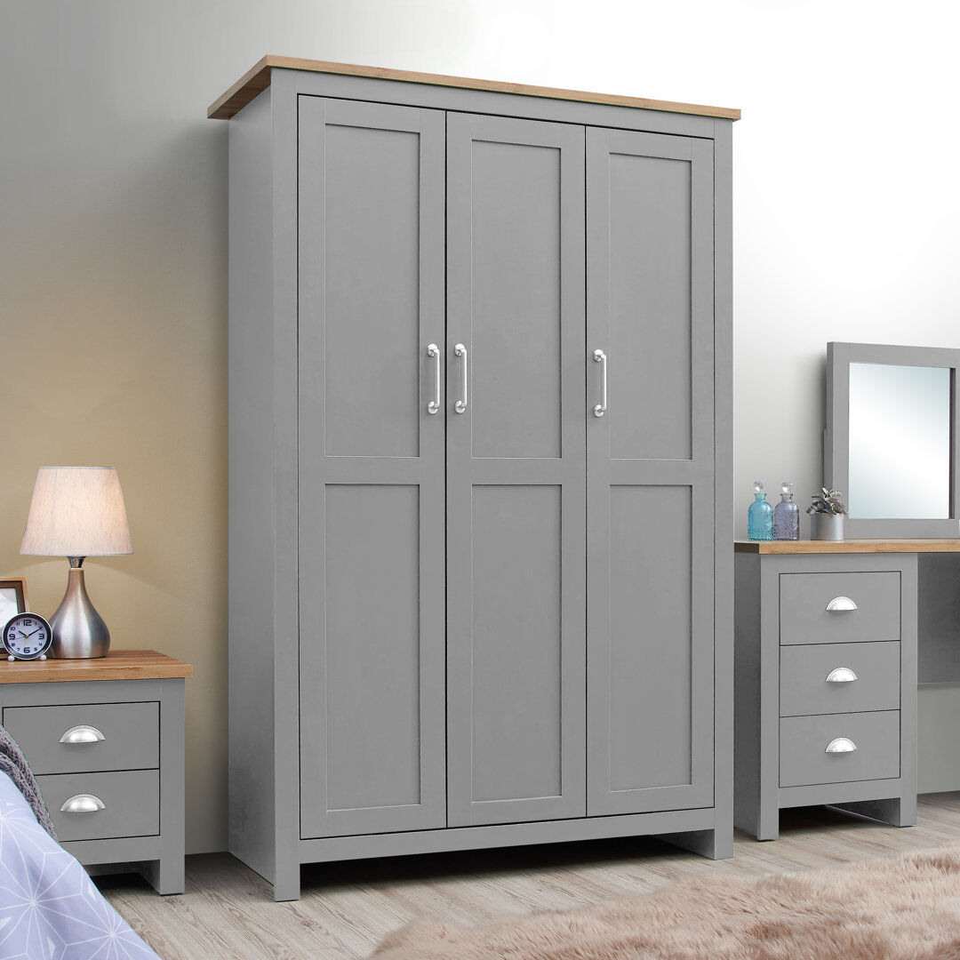 Fernleaf Aquitaine 3 Door Wardrobe Grey 181cm H X 112cm W X 52cm D