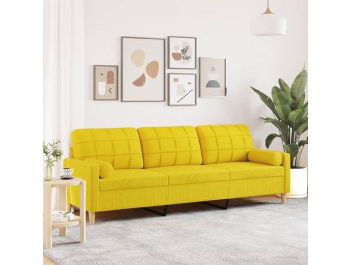 HEFZGDB 3-Sitzer Sofa 210 cm Stoff Hellgelb mit Zierkissen, Bequemes Polstermöbel für Wohnzimmer, Robustes Metallgestell und Abnehmbare Bezüge, Langlebiges Sitzmöbel für Entspannung