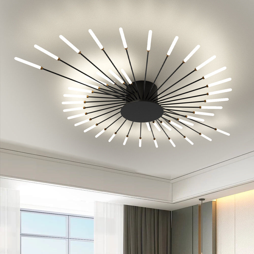 RRBEST Hanranhan Modern 42-Light 128cm LED Integrated Sputnik Semi Flush Mount Black 8.9cm H X 128cm W X 80cm D