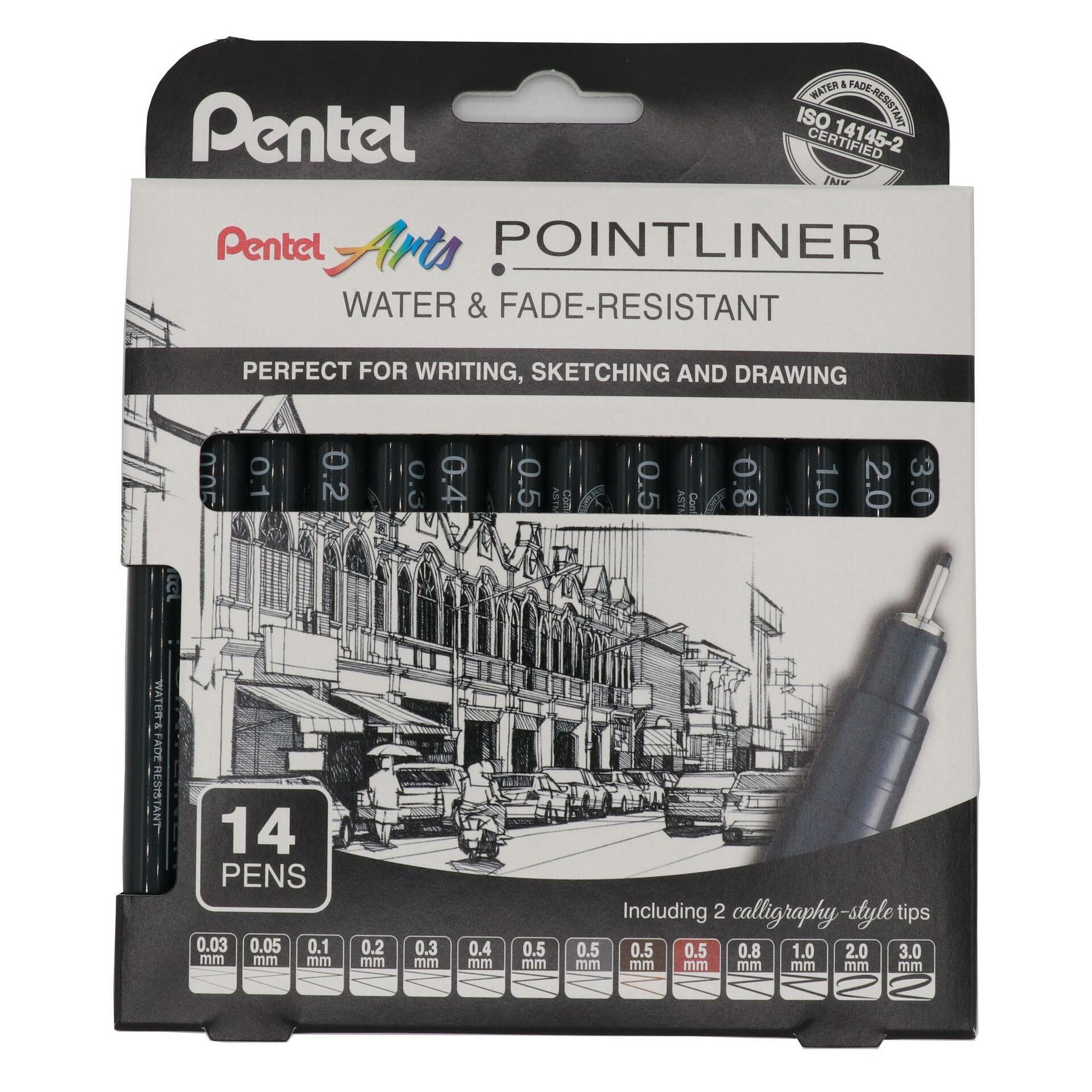 Pentel Fineliner POINTLINER Pigment 14er Set schwarz (14x) (YS20P-14)
