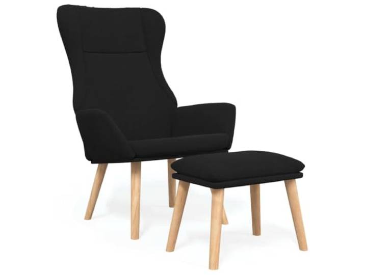 Sessel mit Fußhocker Schwarz aus Stoff Holzfüßen und Metallgestell Atmungsaktiv, Massivkautschukholz, Metallrahmen, stabile Konstruktion, Fußablage Multifunktions