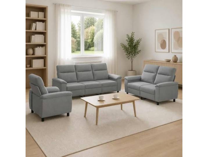 Sofa-Set 3 pcs Hellgrau Stoff Metallrahmen,Kissenrücken-Design,konische Kunststoffbeine,100% Polyester,pflegeleicht,für drinnen