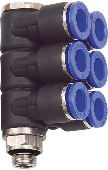 Riegler L-Distributeur multiple « Série bleue », 6 voies, rotatif, G 1/8 à Ø6mm (225.018-6)