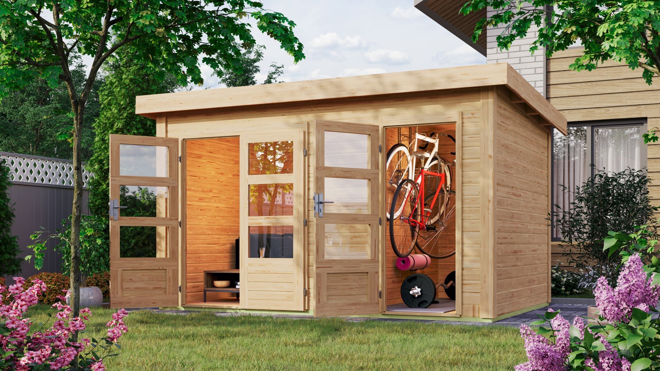 Karibu Gartenhaus Gerätehaus 2-Raum-Haus Schönbuch 1 naturbelassen 366x246x227 cm