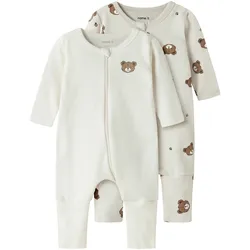 NAME IT 2er-Pack Schlafoveralls mit Klappfuß Bär, natur | mehrfarbig, 62