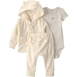 Carter's 3-tlg. Set Body kurzarm, Sweatjacke und Jogginghose Frottee Schaf, natur, 68
