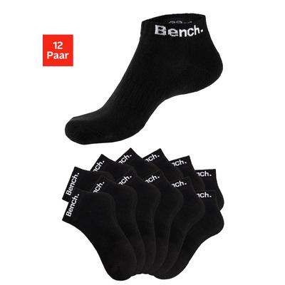 Sportsocken BENCH. "Damen Herren Tennis Kurzsocken Quartersocken", Damen, Gr. 35-38, schwarz (12x schwarz), Baumwollmischung, unifarben, elastisch, Socken Sportsocken, mit Halbfußfrottee und Mittelfußgummi
