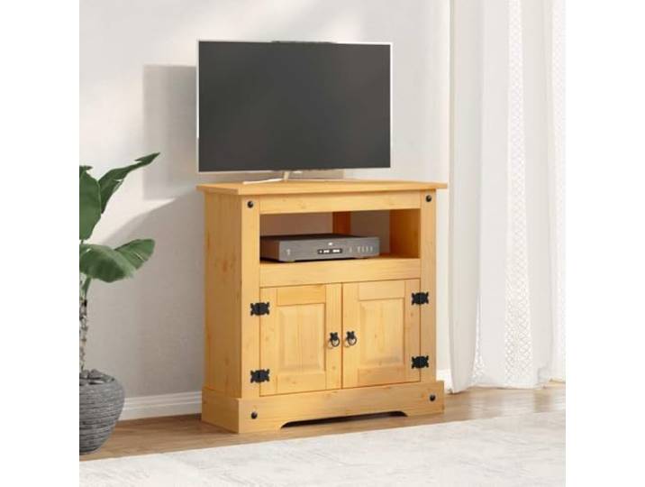 HKLGBVCR TV-Möbel, massives Kiefernholz, mexikanischer Stil, 80 x 43 x 78 Sideboard mit Stauraum, offenes Regal, Kabeldurchführung, rustikales gewachstes Holz, HiFi-Möbel