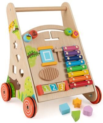 Costway Wooden Push and Pull Baby Walker with Handle and Storage-Natural