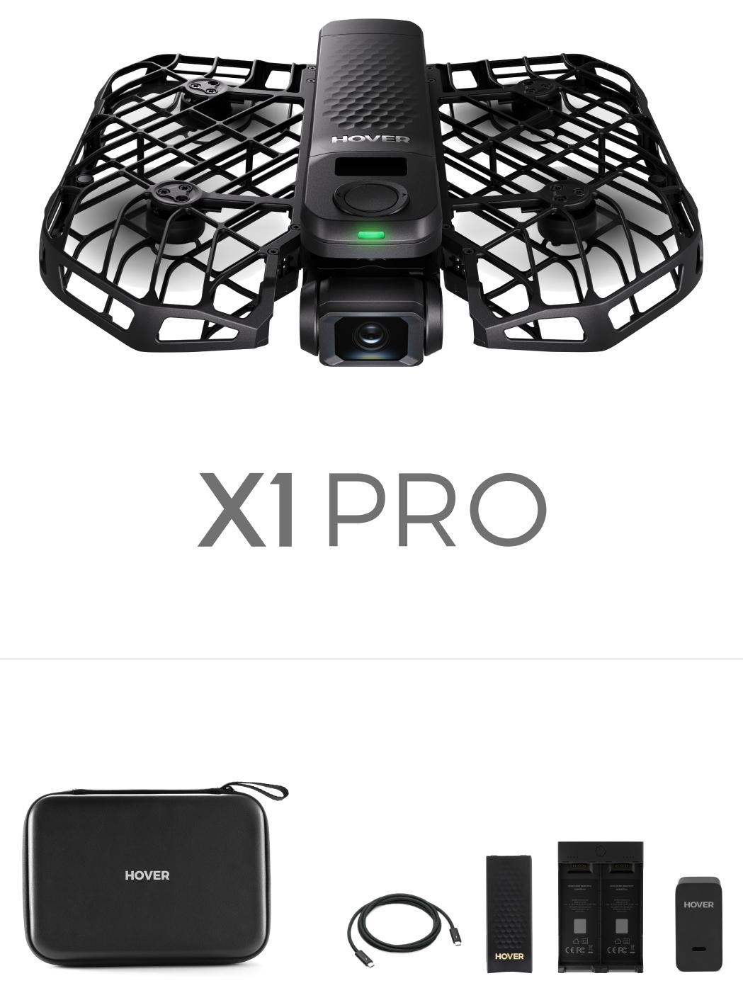 HOVERAir X1 Pro Basic Combo, 4 Rotoren, 12 MP, 3840 x 2160 Pixel, 16,6 m/s, 1920 mAh, Schwarz