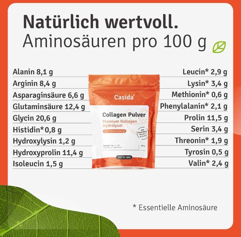 Casida Collagen Pulver Kollagen Hydrolysat Peptide Rind 480 g