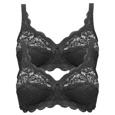 Bügelloser BH SUSA "2er Pack BH ohne Bügel Latina", Damen, Gr. 75, Cup F, schwarz (schwarz schwarz), Spitze, Obermaterial: 77% Polyamid PA. 15% Baumwolle CO. 8% Elasthan EL., BHs