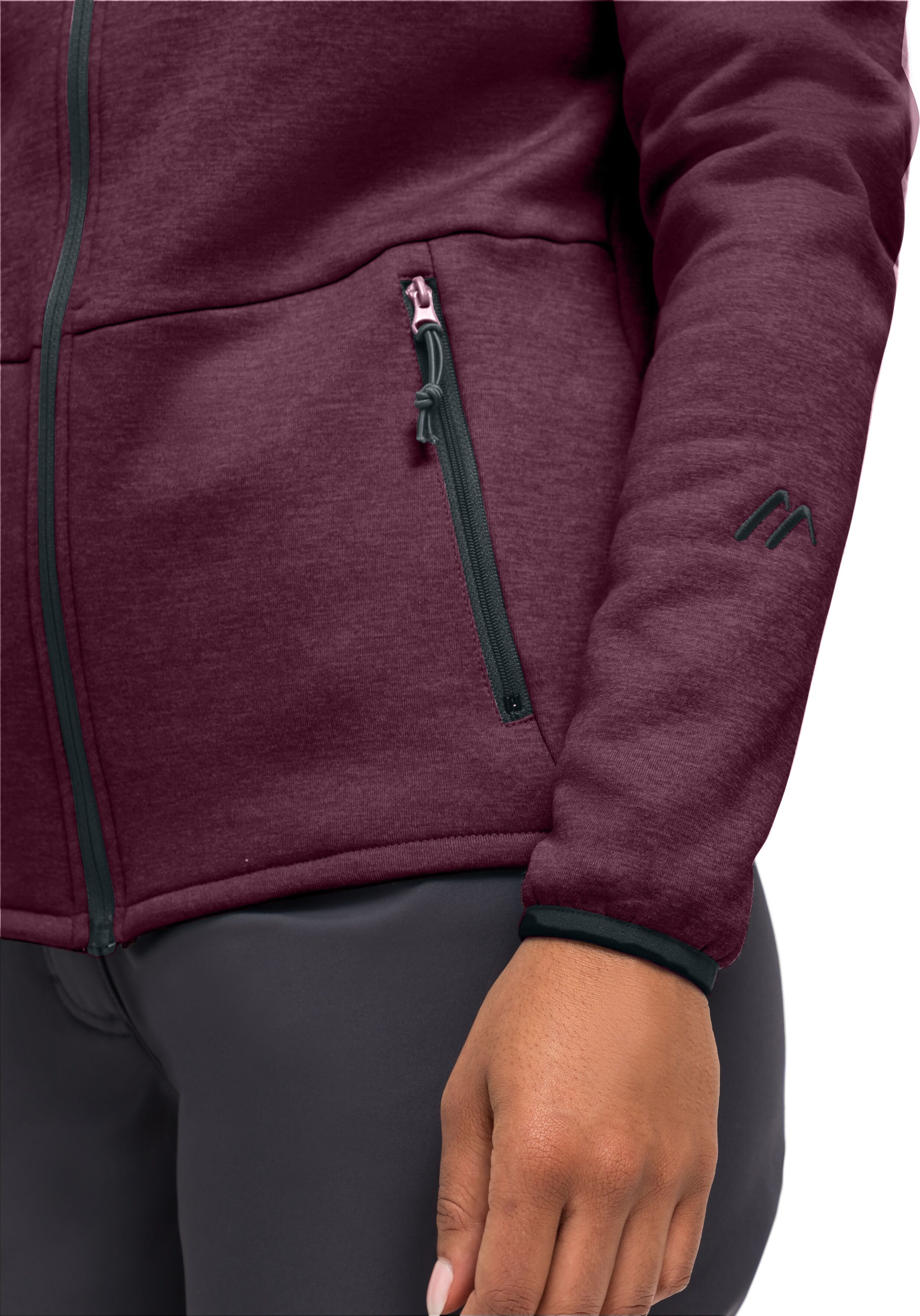 Fleecejacke MAIER SPORTS "Fave W", Damen, Gr. 40, lila (purpurviolett), 95% Polyester, 5% Elasthan, Rundhals, Jacken Fleecejacke, Damen Fleece mit verstellbarer Kapuze, atmungsaktiver Zip-Hoodie purpurviolett 40