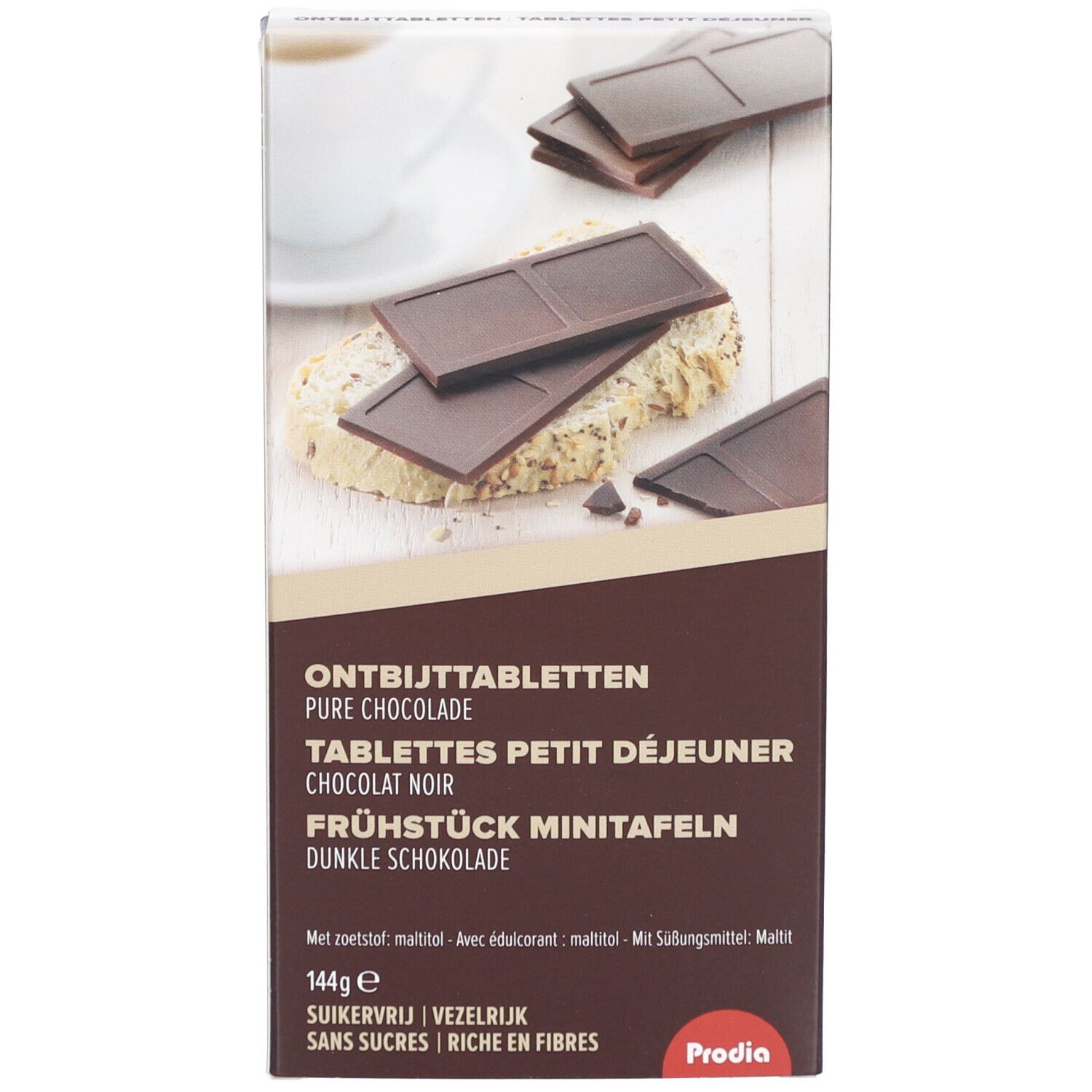 Prodia Ontbijttabletten Puur Chocolade 144g 144 g Futter