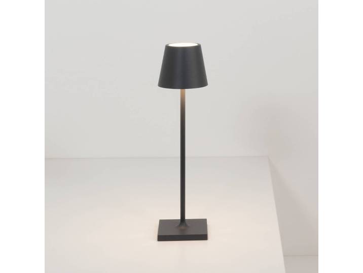 Zafferano Poldina micro-acculamp, IP65 zwart micro, dimbaar, zwart, Aluminium, Modern