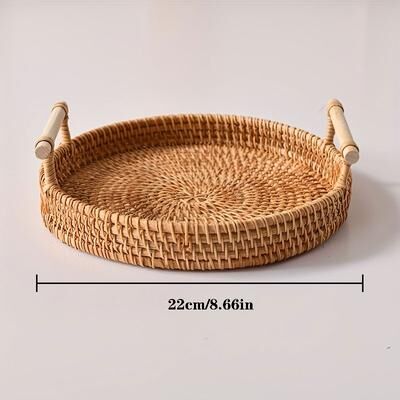 Smart Shopping Spot Handwoven Rattan Tray & Food Storage Basket Eco Friendly Kitchen Organizer With Lid, Farmhouse Home Decor s
