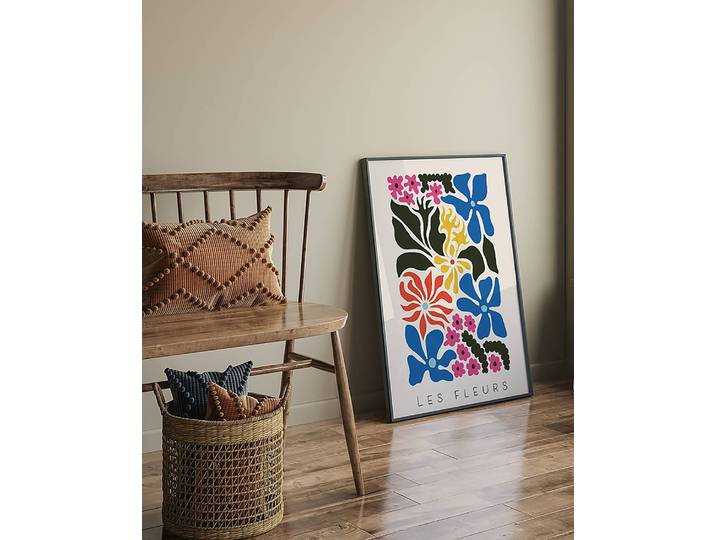 Tableau déco Les Fleurs Cadre : hêtre massif verni Fixation : plexiglas Multicolore 63 x 83cm