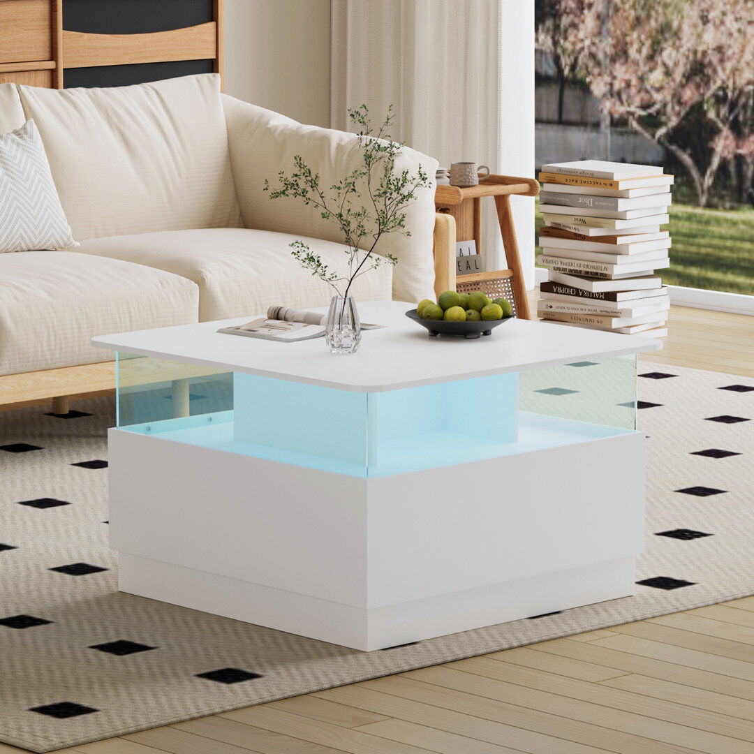 Metro Alpena 78cm Square Coffee Table with RGB LED Lighting & Storage Drawers White 48.4cm H X 78cm W X 78cm D