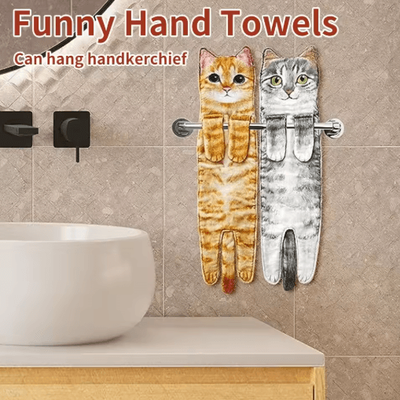 Inspire Picks Funny Cat Hand Towel Cute Hanging Kitchen And Bathroom Towel For Cat Lovers black Cat