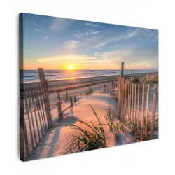 LEINWANDBILD Strand - Meer - Düne - Sonnenuntergang - Landschaft Wandbild 40x30 cm