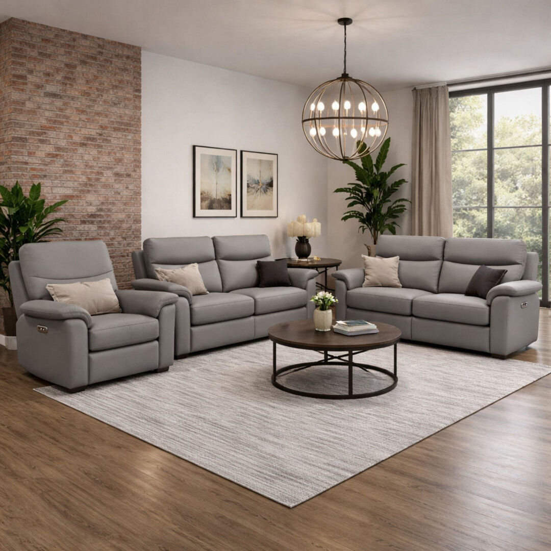 Fairmont Park Alessandrina Real Leather Power Recliner 3 + 2 + 1 Sofa Set with USB Charging Slate 3