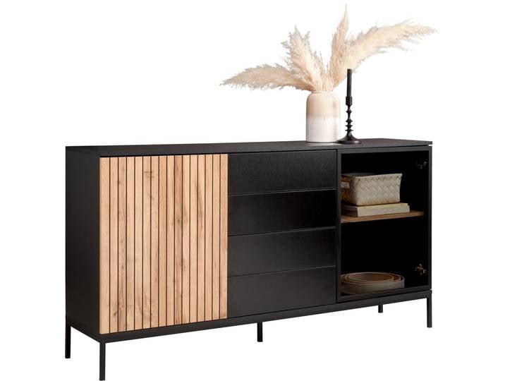 XORA Sideboard VIANO, Eiche/schwarz, Melamin