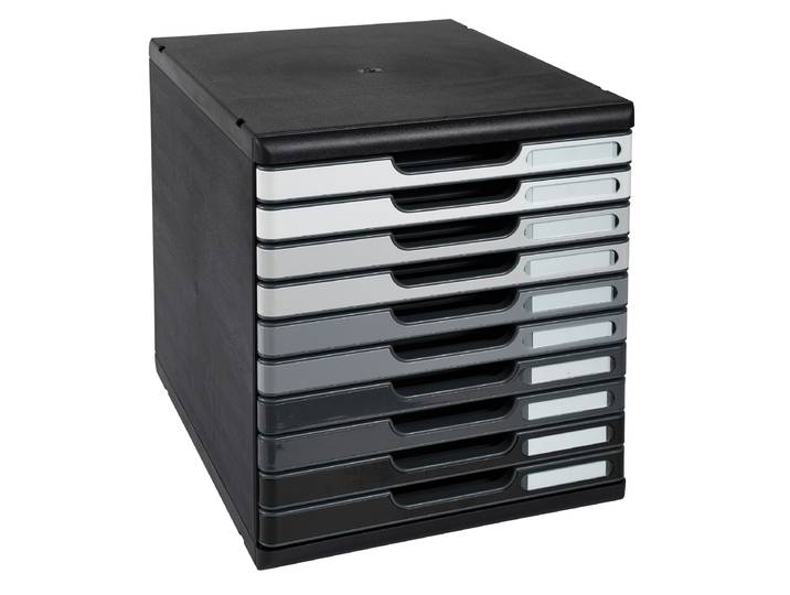 Exacompta Modulo A4 - Module de classement 10 tiroirs - Noir - Façades assorties grises