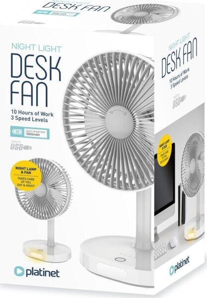 Platinet Genopladelig Bordventilator, 3000 Mah