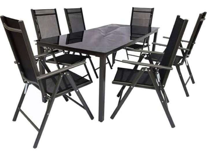 VCM Gartenmöbel-Set Anthrazit 189x90x105 cm 7tlg. Stahl Sitzgruppe Outdoor
