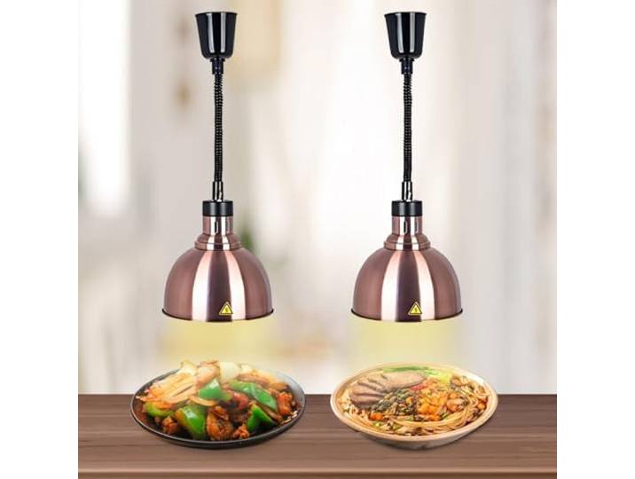 BOVDC Wärmelampe Küche Gastro, Wärmelampen für Speisen Hängend 19cm/25cm 250W Speisewärmer Lampe 60-180cm Höhenberstellbar, Lebensmittel Wärmelampe Küche für Essen Buffets und Hotels