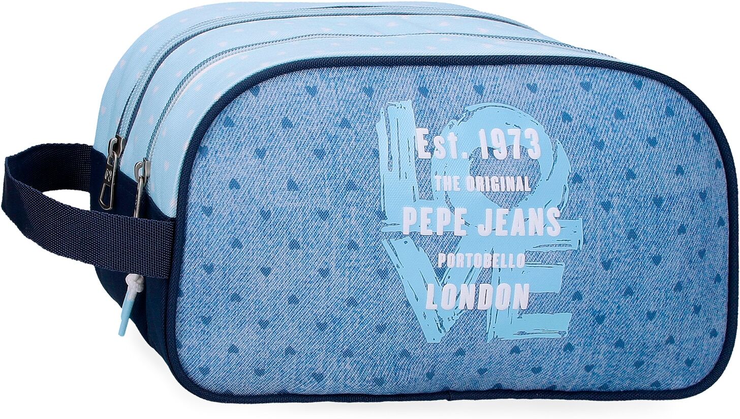 Pepe Jeans Neceser Noni denim dos compartimentos con asa lateral. Azul