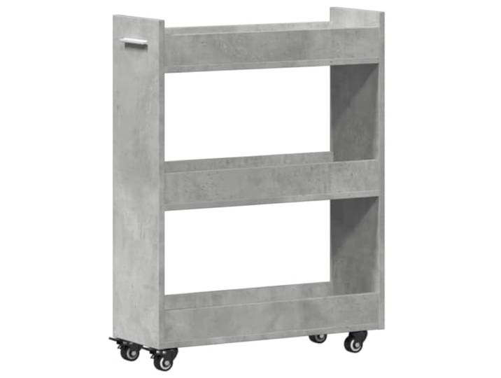 KUPTYERFG Sideboard mit Rollen Betongrau 60x22x79 cm Holzwerkstoff Kompakter Nischenschrank für Wohnzimmer und Büro mit 2 offenen Fächern und 60 kg Belastbarkeit.
