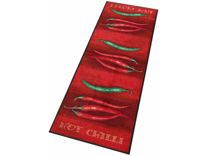 Küchenläufer Hot Chili Gr. 11, rot (rot, grün), B:75cm H:7mm L:190cm, Kunstfaser, WASH+DRY BY KLEEN-TEX, Teppiche, Küchenläufer, Motiv Chilli, rutschhemmend, In- und Outdoor geeignet, waschbar, Küche