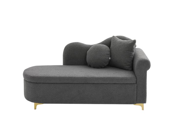 Canapé d'angle 3 places en velours polyester beige avec pouf coffre