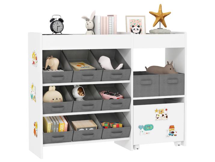 Aiyaplay Organiseur pour enfants avec 11 paniers amovibles, compartiments et feuilles autocollantes 105X30X80 cm Blanc