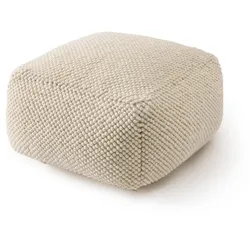 benuta Pure - Handgefertigter Woll Pouf Beads Cream 55x55x30 cm