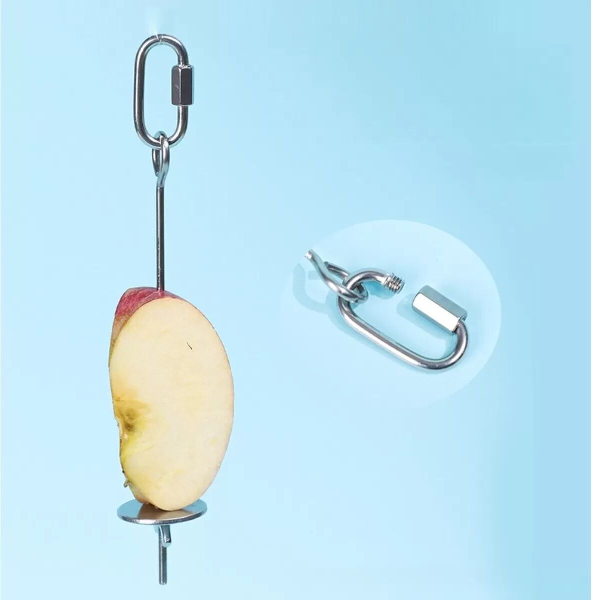 INF Edelstahl Papageien Obstgabel mit Schmetterlingskappe - Vogel Futterzubehör M