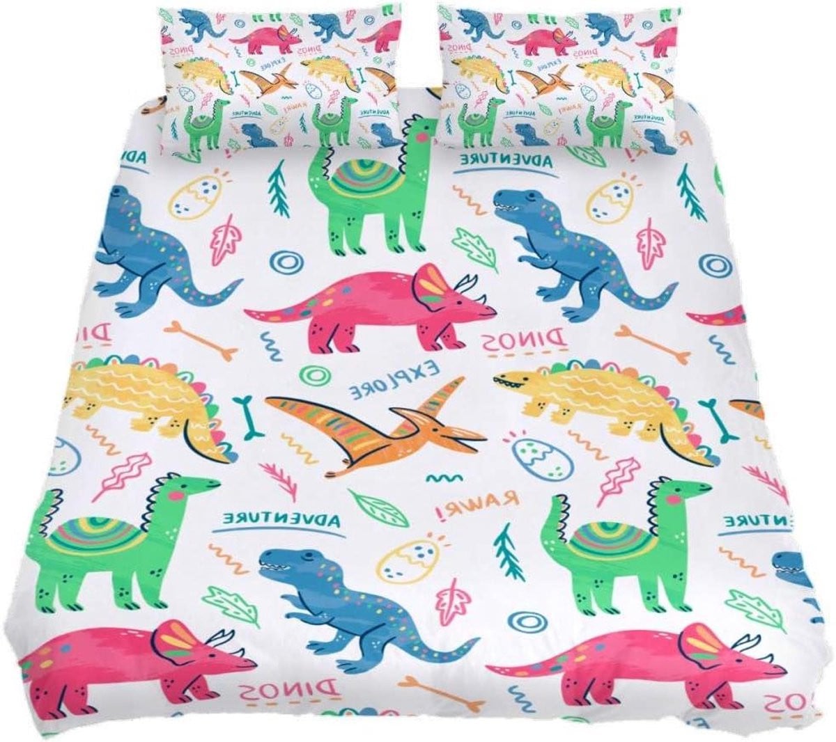 3-delige beddengoed set met dinosaurusprint voor kinderen, multicolor