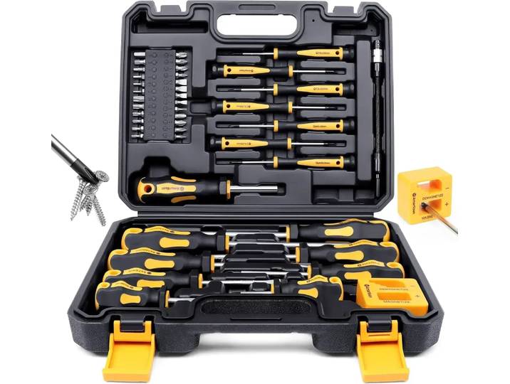 1 jeu de tournevis magnétiques avec étui, 43/42 pièces comprenant des outils de tournevis de précision Phillips hexagonaux Pozidriv Torx à fente pour homme