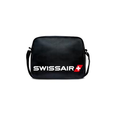 Schultertasche LOGOSHIRT "Swissair - Airline", Damen, Gr. B/H/T: 11cm x 28cm x 37cm, schwarz-weiß (schwarz, weiß), Lederimitat, bedruckt, Taschen Schultertasche, mit tollem Print