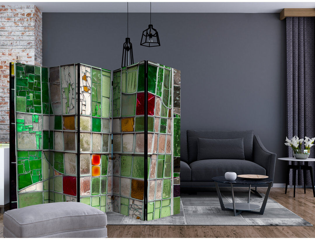 East Urban Home 225cm W x 172cm H 5 - Panel Solid Wood Folding Room Divider Green 172cm H X 225cm W X 3cm D