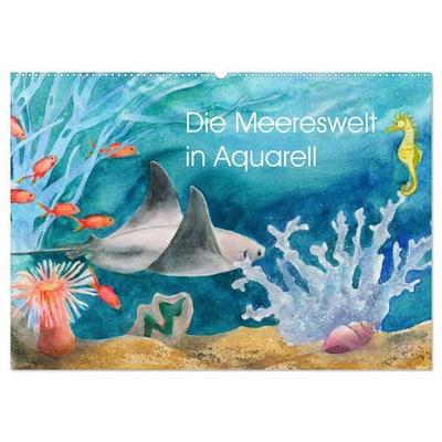 Die Meereswelt in Aquarell (Wandkalender 2027 DIN A2 quer), CALVENDO Monatskalender