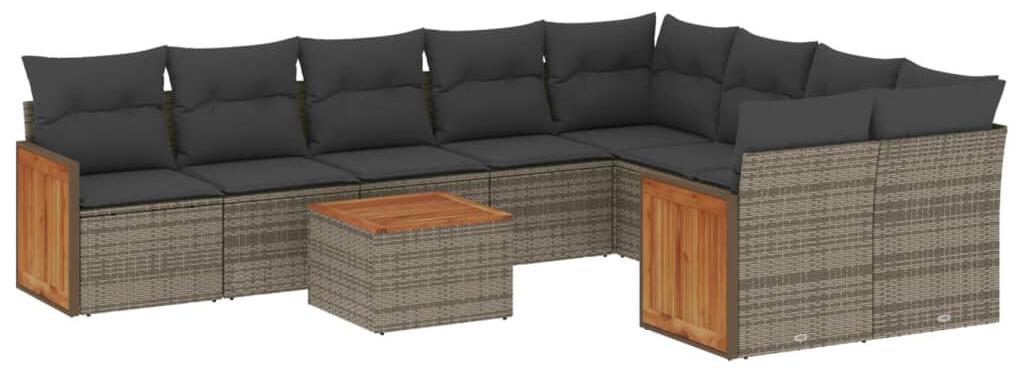 Loungeset, 10-teilig, Grau, aus Poly-Rattan - 10 Sitzplätze - Langlebig und pflegeleicht